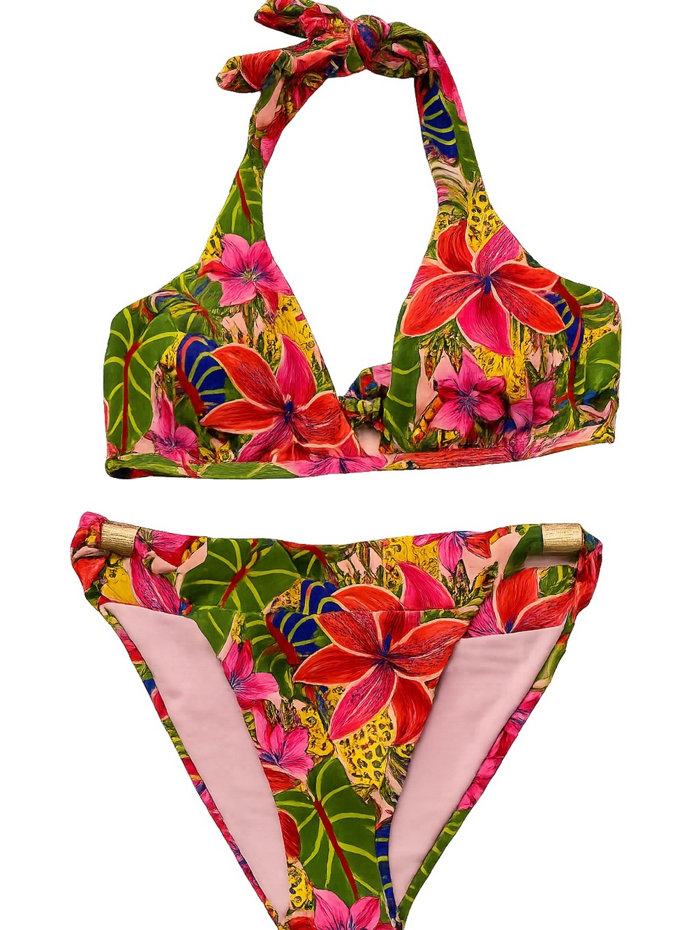 Tropical Floral Halter Bikini Set- Women’s Medium